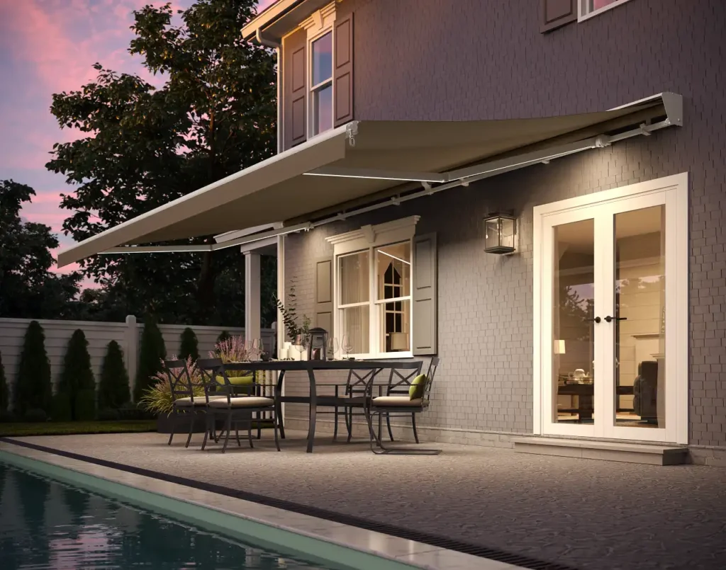 awnings home cover at dusk